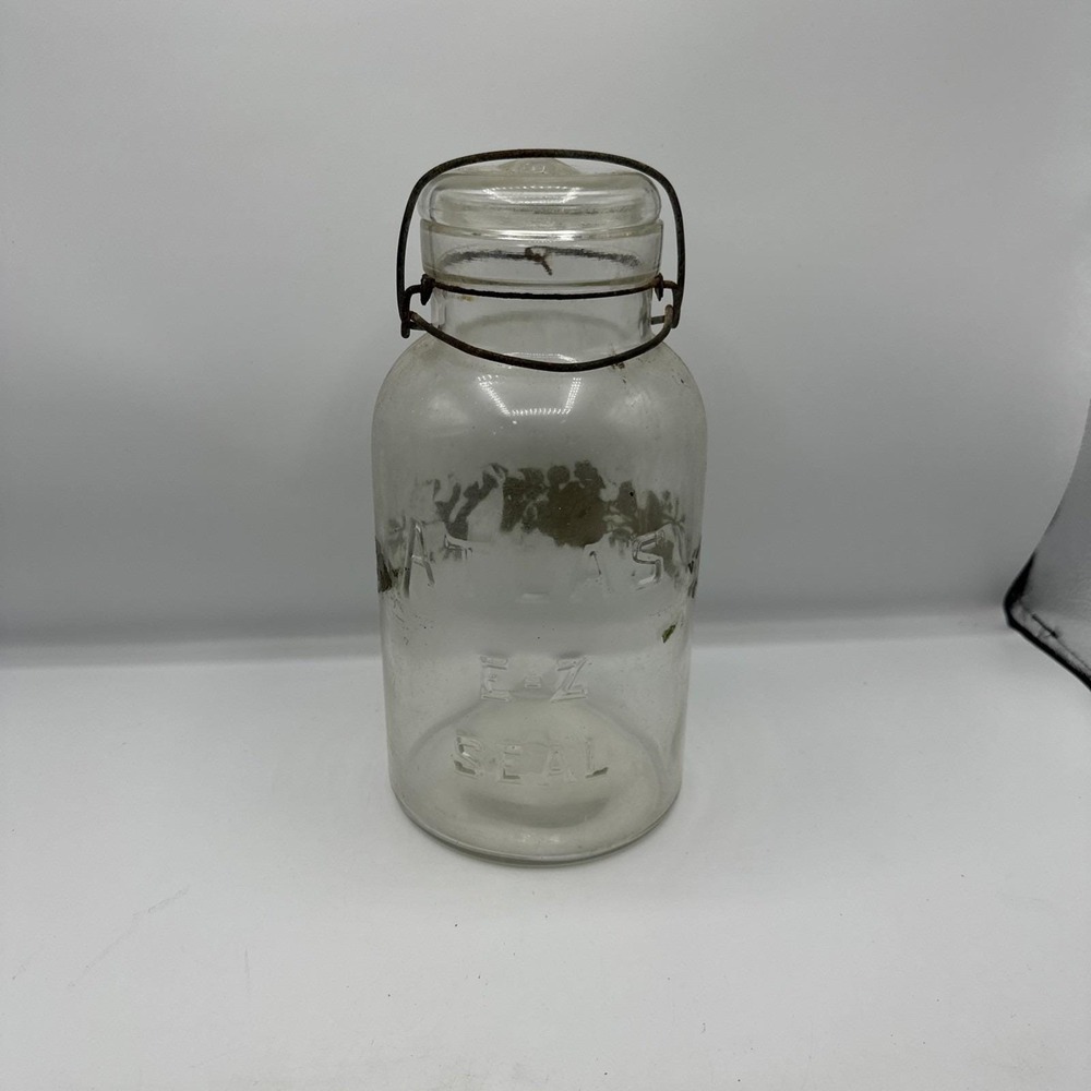 Vintage Atlas E-Z Seal Mason Canning Jar Half Gallon & Glass Lid with Closer